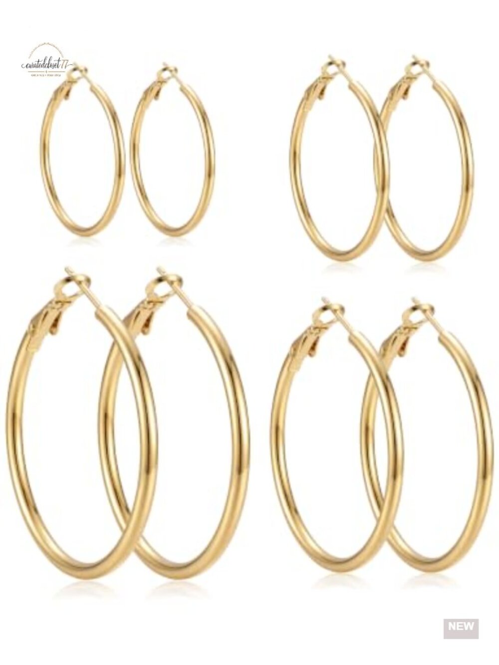 Gold Plated Stainless Steel Huggie Hoop Earrings Set 30-60MM Hypoallergenic